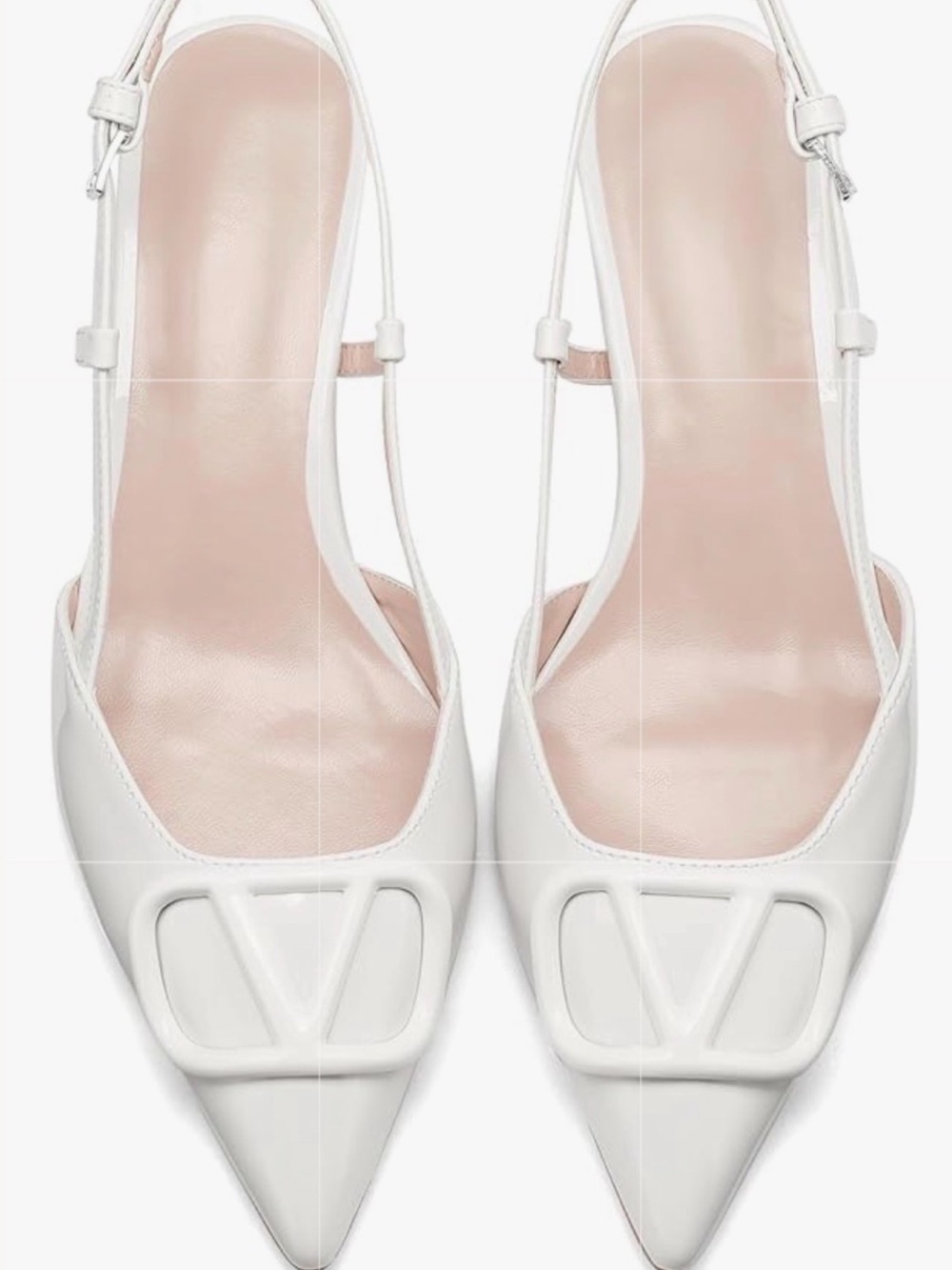 White Slingback Pointed-Toe Pumps with Logo Accent